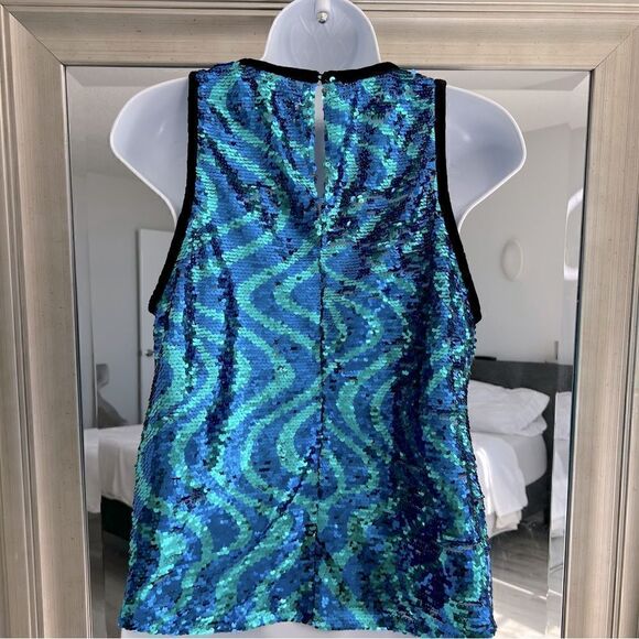 ZARA WOMAN SEQUINNED TOP WITH TRIMS BLUE / GREEN SIZE M. - Picture 5 of 9